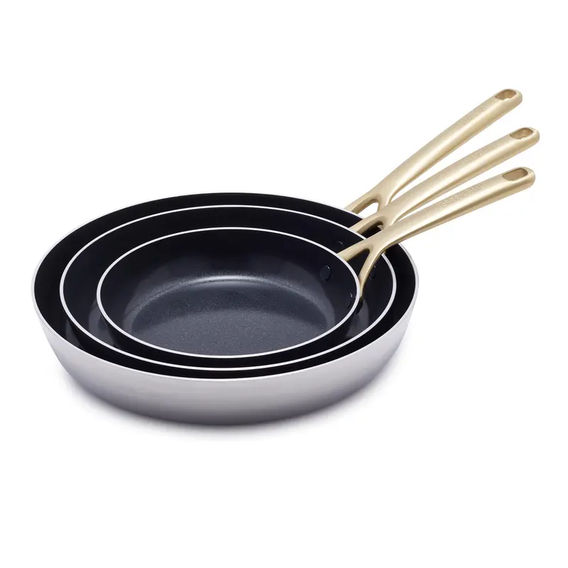 Gp5 Stainless Steel Fry Pan Set (8", 10", 12") With Champagne Handles 1