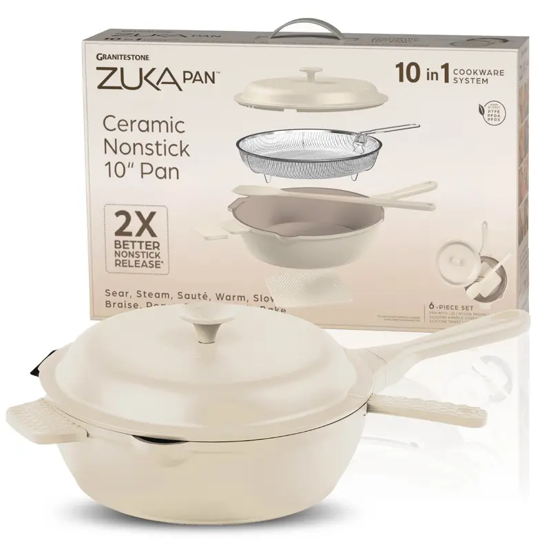 Granitestone Zuka 10-Inch 6-Piece Everyday Pan Set – Lid, Spoon & Steamer Included 1