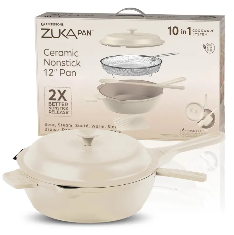 Granitestone Zuka 12-Inch 6-Piece Multi-Functional Pan Set With Steamer Basket 1
