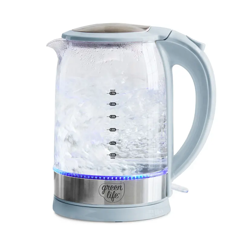 Greenlife Qwik & Ez Blue Haze Glass Electric Kettle 1