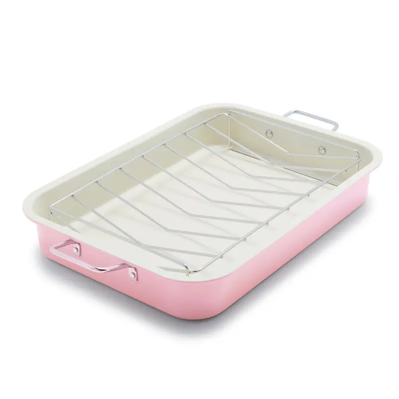 Greenlife Roasting Pan With Stainless Steel Rack – Soft Pink 1