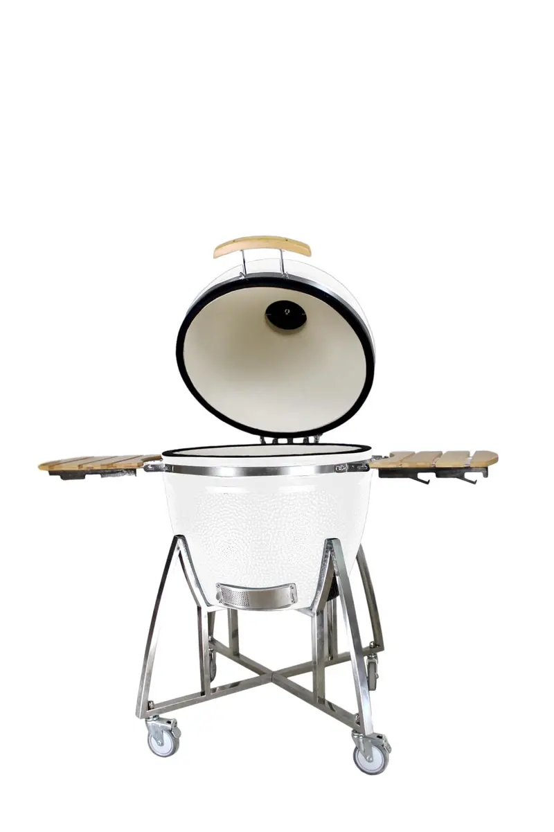 Grill King 16" White Ceramic Kamado Charcoal Grill With Mobile Trolley & Side Tables 1