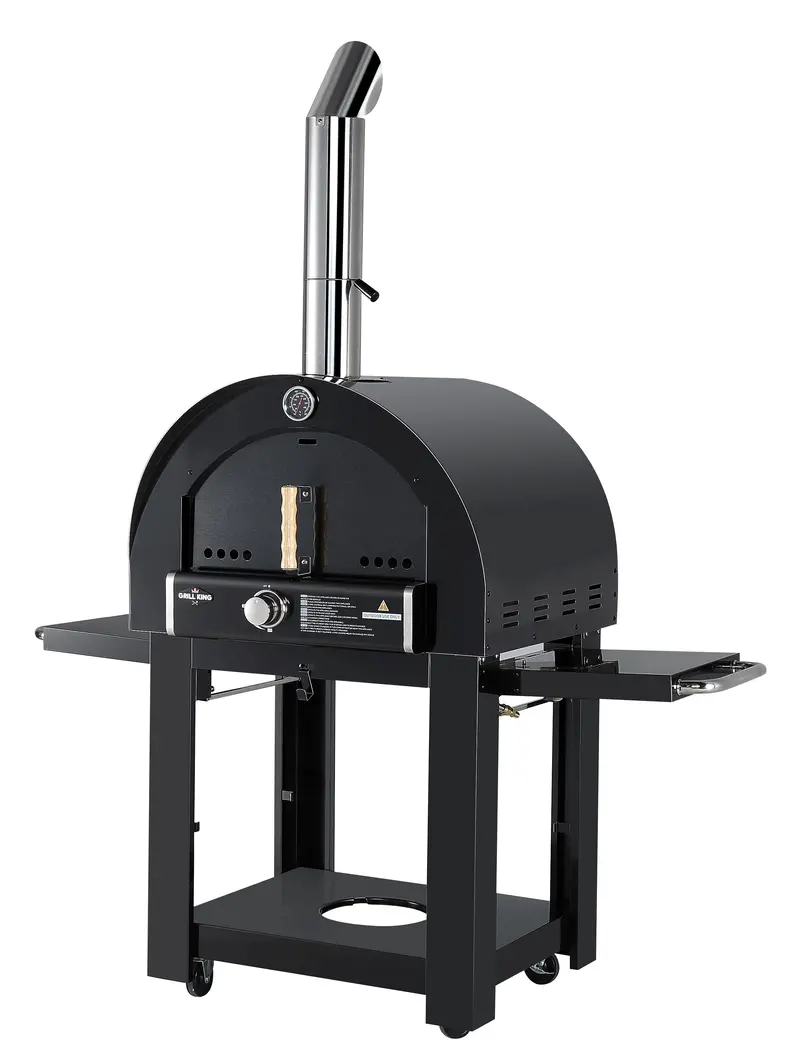 Grill King 22-Inch Gas-Powered Outdoor Pizza Oven On Trolley – Black Stainless Steel With Baking Stone 1