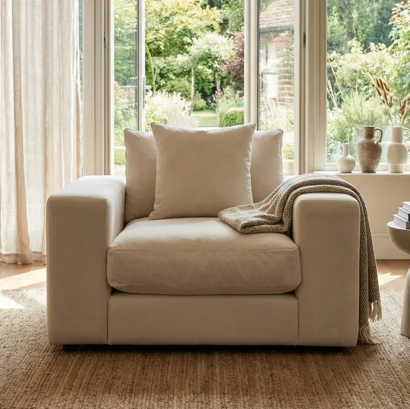Hampshire Modular Armchair – Beige Linen-Look Fabric, Light & Airy Outdoor Comfort 1