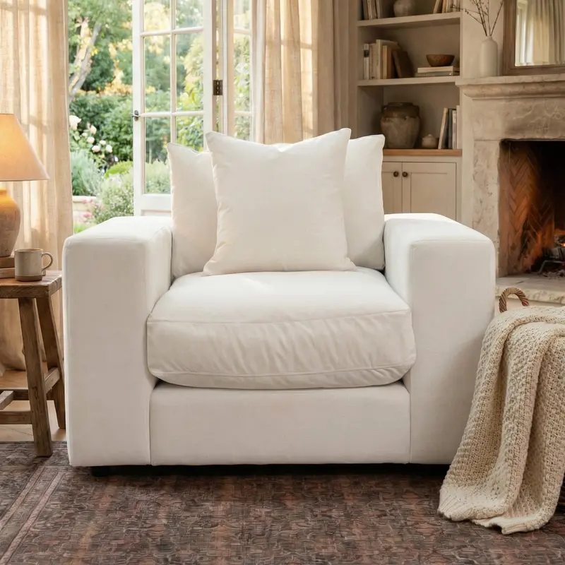 Hampshire Modular Armchair – Ivory Soft Fabric, Elegant Minimalist Garden Seating 1