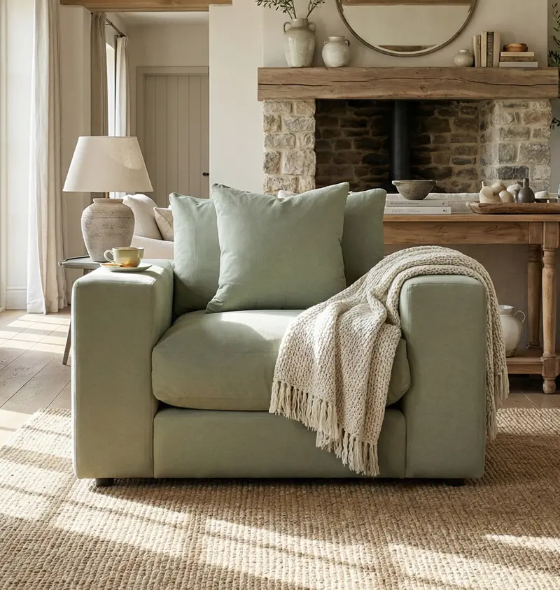 Hampshire Modular Armchair – Moss Green Natural-Tone Upholstery, Earthy Garden Lounge Piece 1