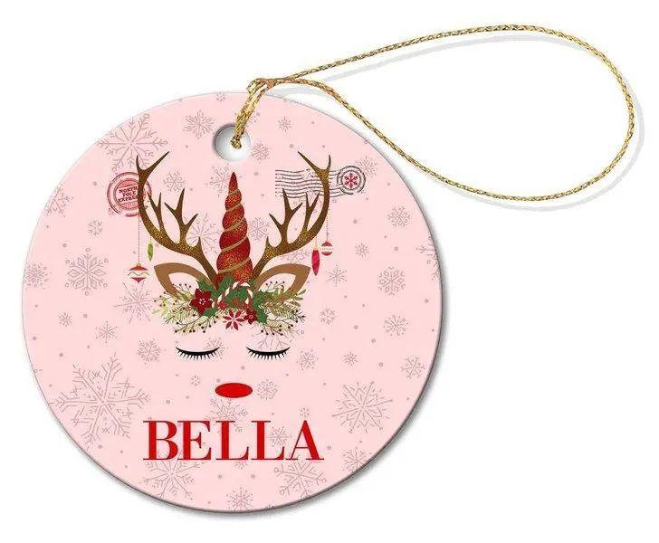 Hand-Painted Unicorn Ceramic Ornament – Round Porcelain Decor 1