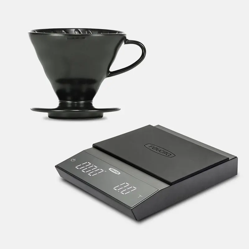 Hario V60 Ceramic Dripper (Size 02) + Felicita Incline Scale Bundle – Matte Black 1