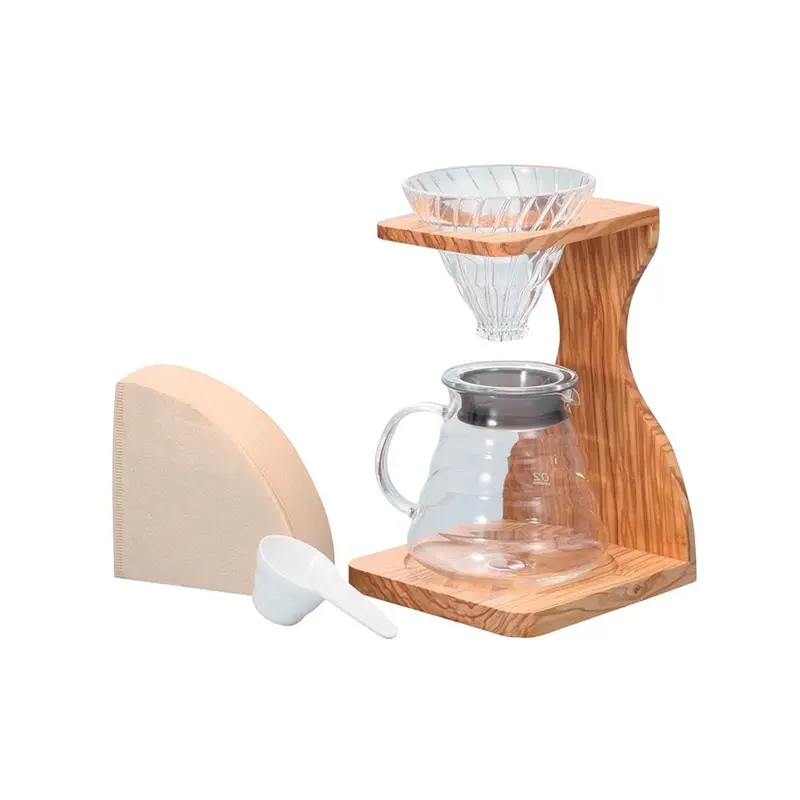 Hario V60 Olive Wood Dripper Stand – Size 02 Complete Set 1