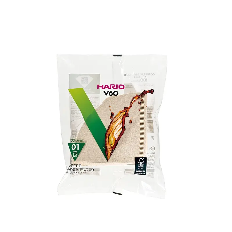 Hario V60 Size 01 Brown Paper Filters – 100-Count Resealable Bag 1