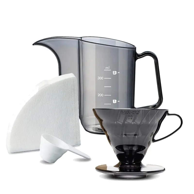Hario V60 Transparent Black Dripper Bundle – Size 02 + V60 Air Gooseneck Kettle 1