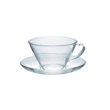 Hario Wide Heat-Resistant Glass Cup & Saucer Set 1