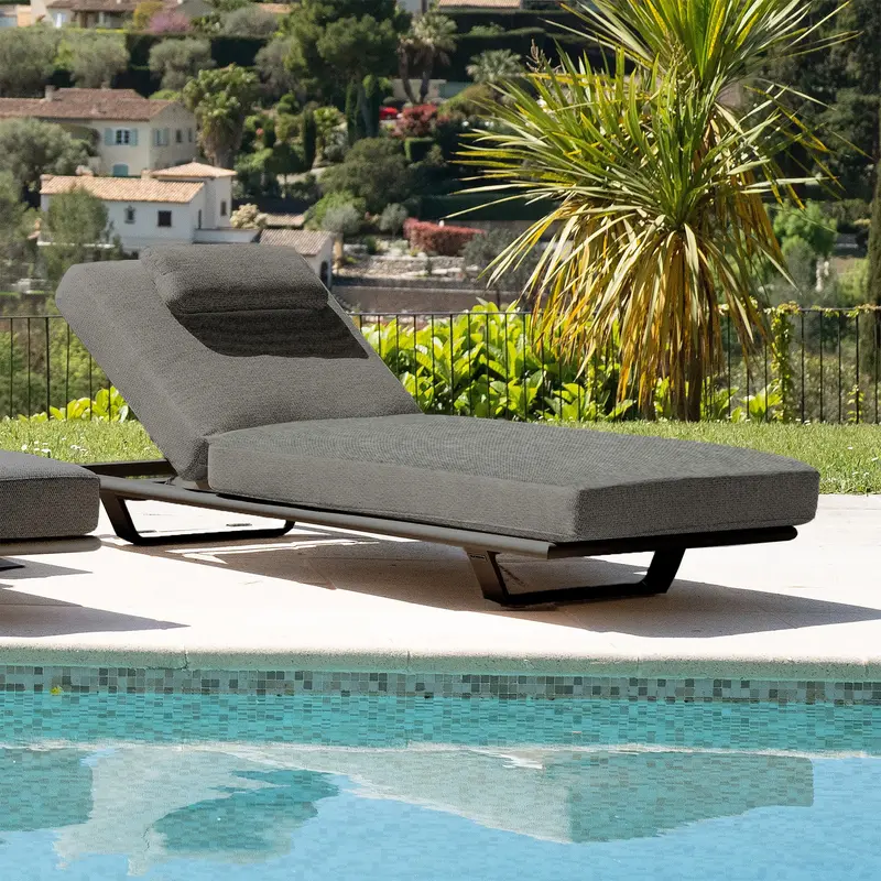 Hatia Single-Seat Sun Lounger With Integrated Side Table – Charcoal Teak 1