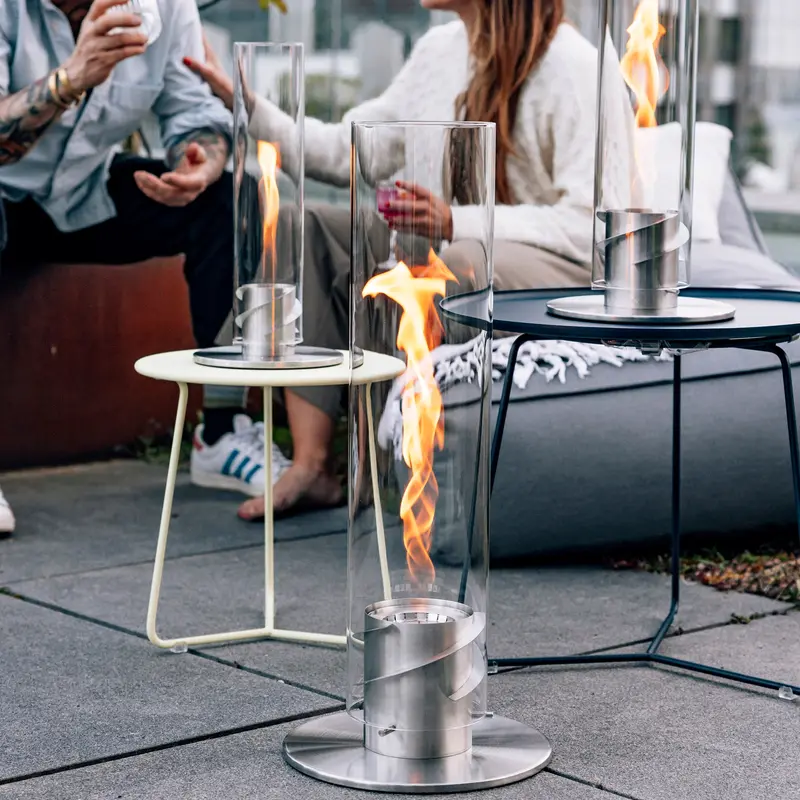 Höfats Spin 1500 Compact Tabletop Fireplace In Brushed Silver 1