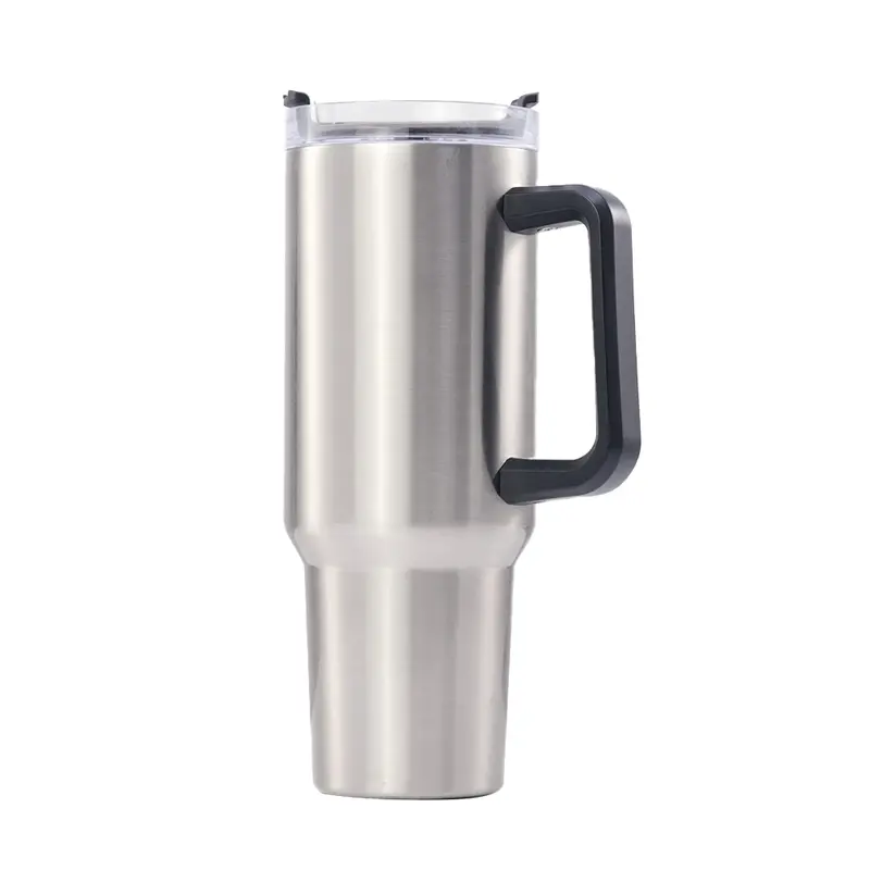 Hpn Sublicraft 40 Oz Silver Travel Mug With Straw & Handle – Sublimation-Ready, Case Of 20 1