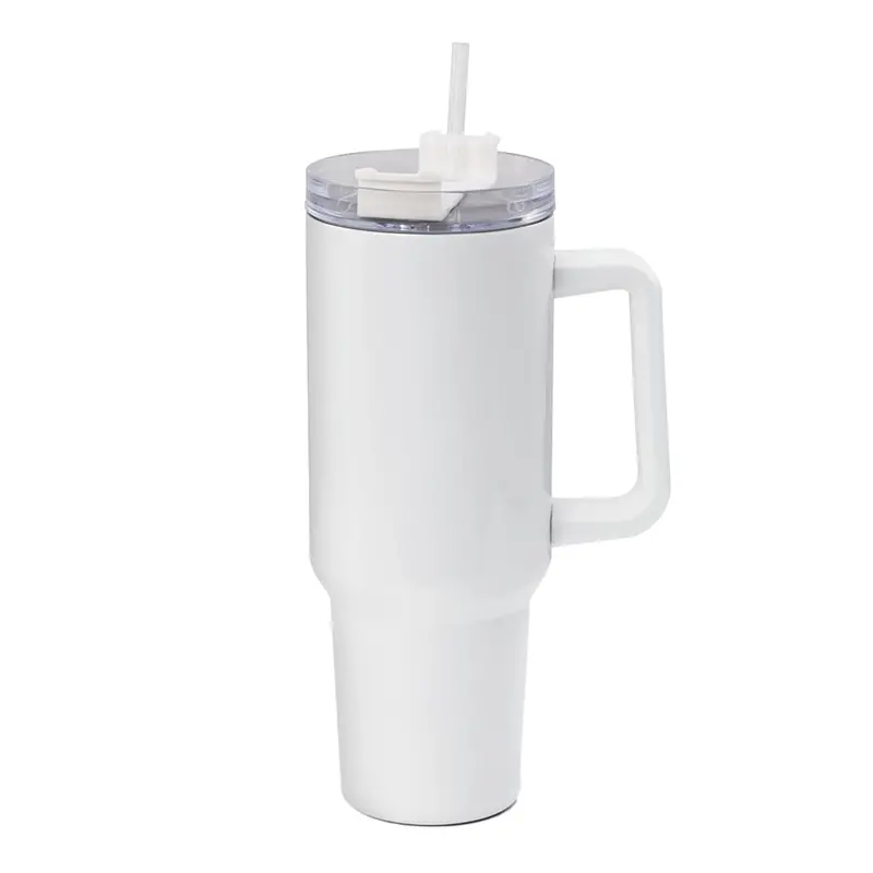 Hpn Sublicraft 40 Oz White Stainless Steel Sublimation Travel Mug With Handle And Straw – Pack Of 20 1
