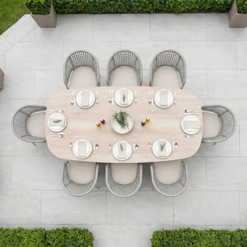 Kalama Eight-Person Oval Rope-Woven Dining Set – Oatmeal 1