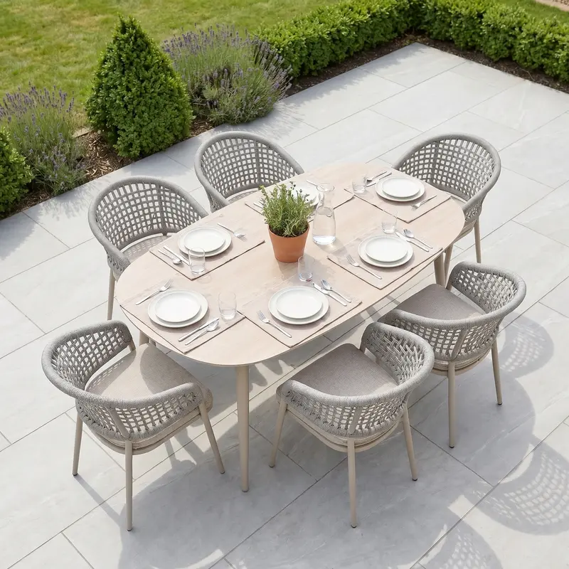 Kalama Six-Person Oval Rope-Woven Dining Set – Oatmeal 1