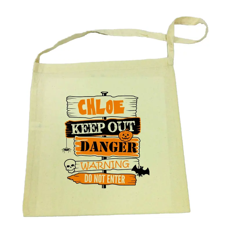 'Keep Out' Halloween-Themed Calico Tote Bag 1