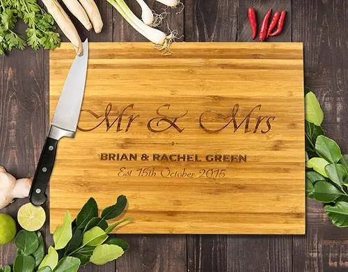 Large Bamboo Cutting Board – 12" X 16" With 'Mr & Mrs' Engraving 1