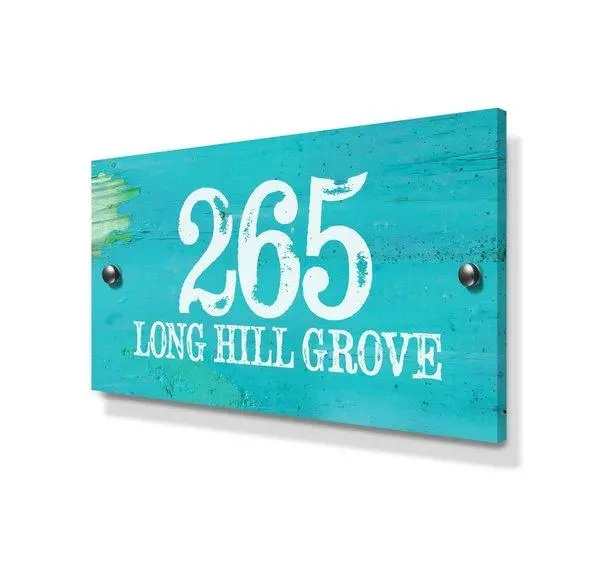 Large Beach-Inspired Metal House Sign – Weathered Blue Finish 1