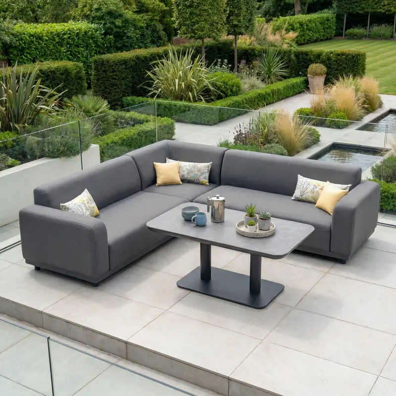 Luna Corner Sofa Set With Altura Rising Table – Charcoal Grey Outdoor Fabric 1