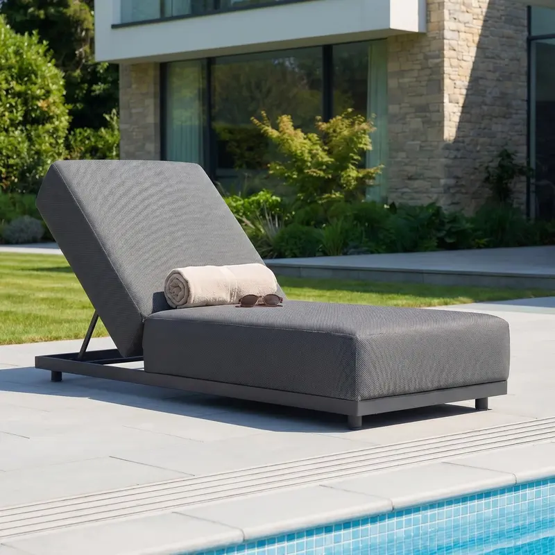 Luna Deluxe Outdoor Fabric Sun Lounger – Charcoal Grey 1