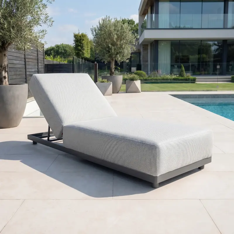 Luna Deluxe Outdoor Fabric Sun Lounger – Oyster Grey 1