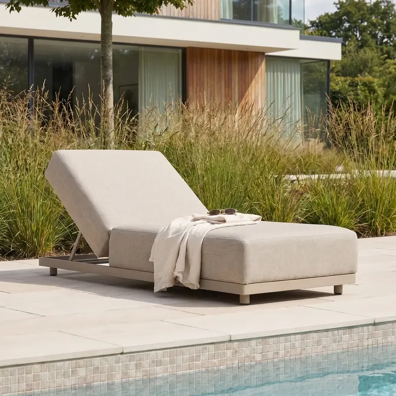 Luna Deluxe Outdoor Fabric Sun Lounger – Warm Fawn 1