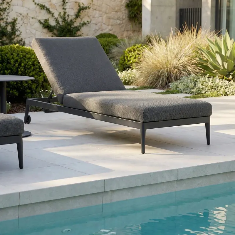 Luna Grey Outdoor Fabric Single Sun Lounger 1