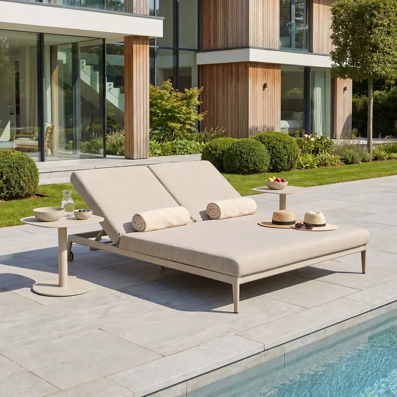 Luna Outdoor Fabric Double Sun Lounger – Warm Fawn 1