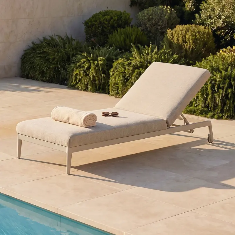 Luna Outdoor Fabric Sun Lounger – Warm Fawn 1