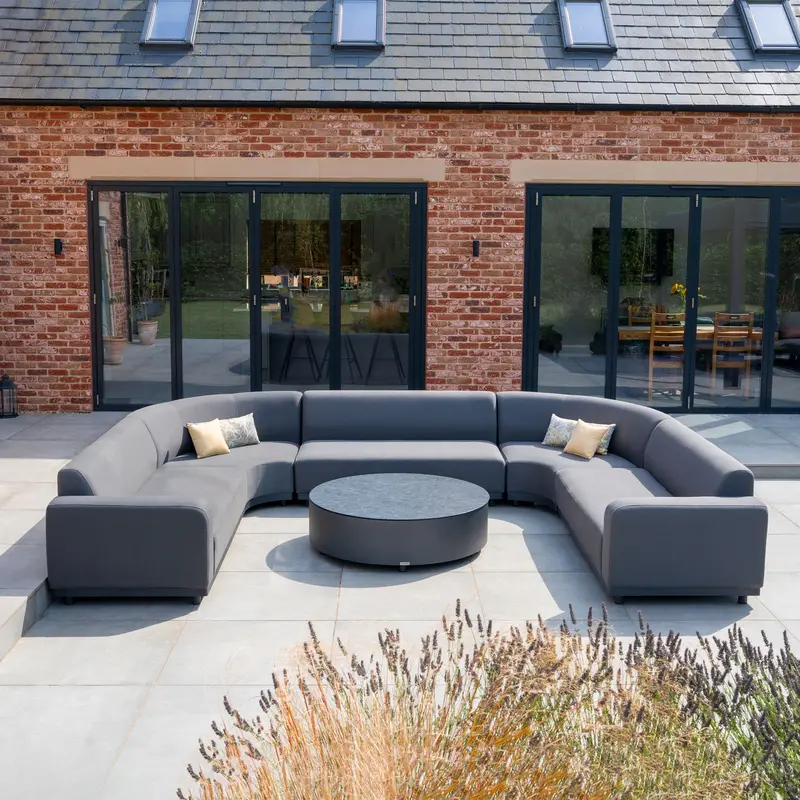 Luna U-Shape Curved Outdoor Corner Group With Round Coffee Table – Grey 1
