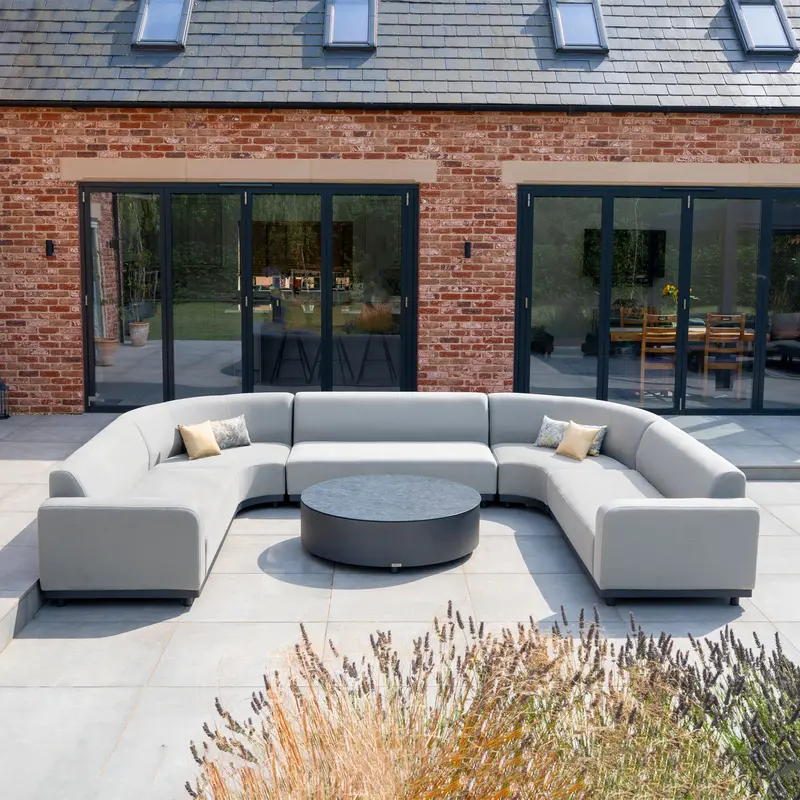 Luna U-Shape Curved Outdoor Corner Group With Round Coffee Table – Oyster Grey 1