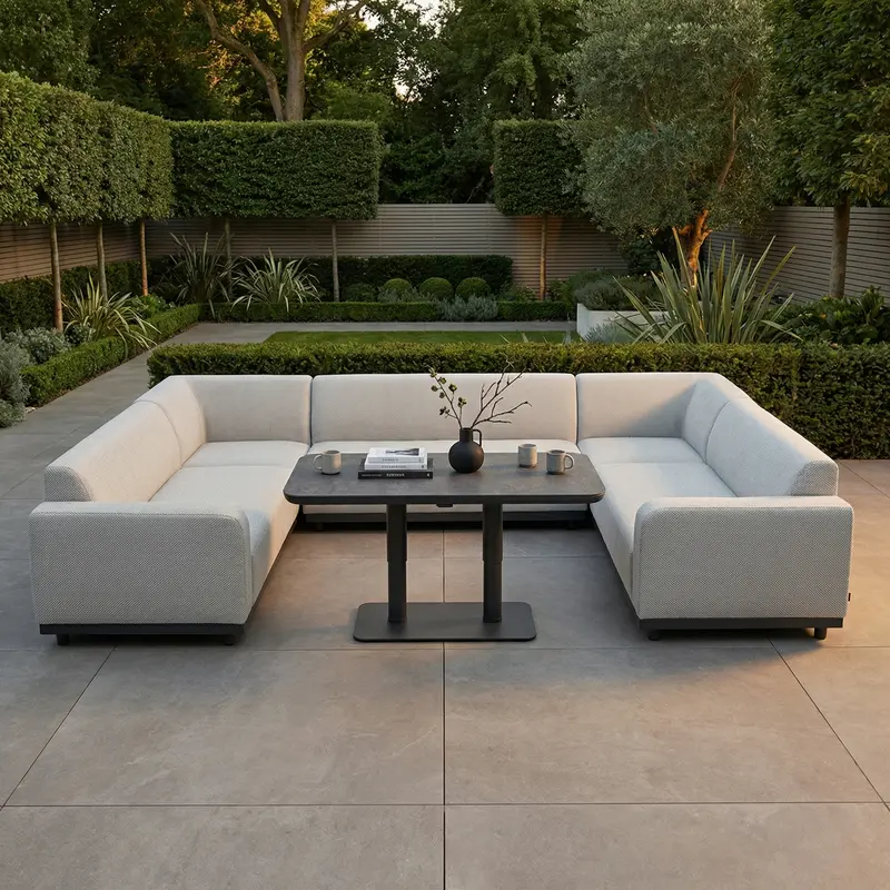 Luna U-Shaped Outdoor Sofa Set With Altura Rising Table – Oyster Grey Fabric 1