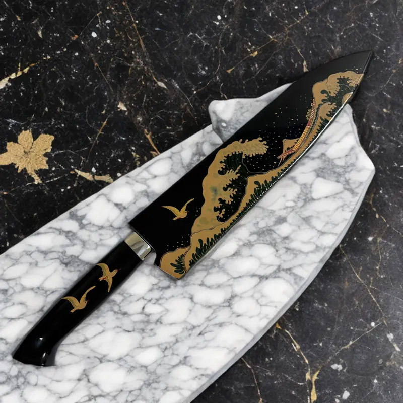Makie-Inspired Rainbow Damascus Chef’S Knife – 240Mm Hand-Forged Blade 1