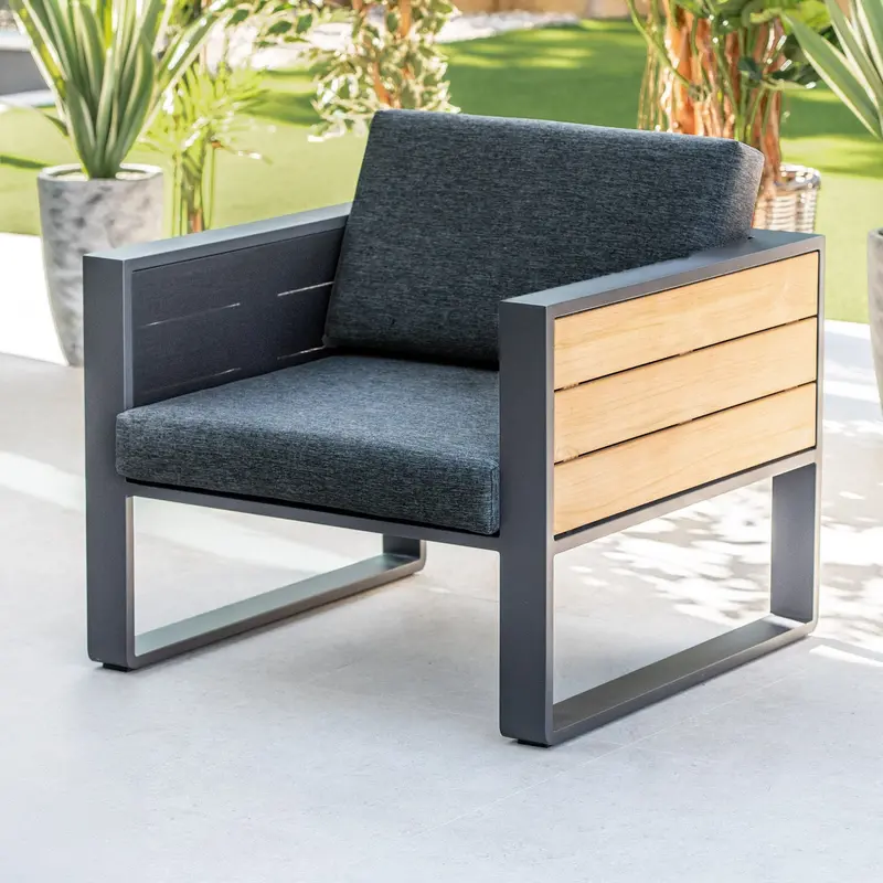 Manhattan Armchair With Teak Gas-Lift Arms – Charcoal Upholstery 1