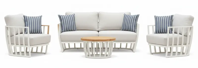 Maximus Hampton-Style 4-Piece Outdoor Lounge — White Aluminium Frame With Plush White Cushions 1