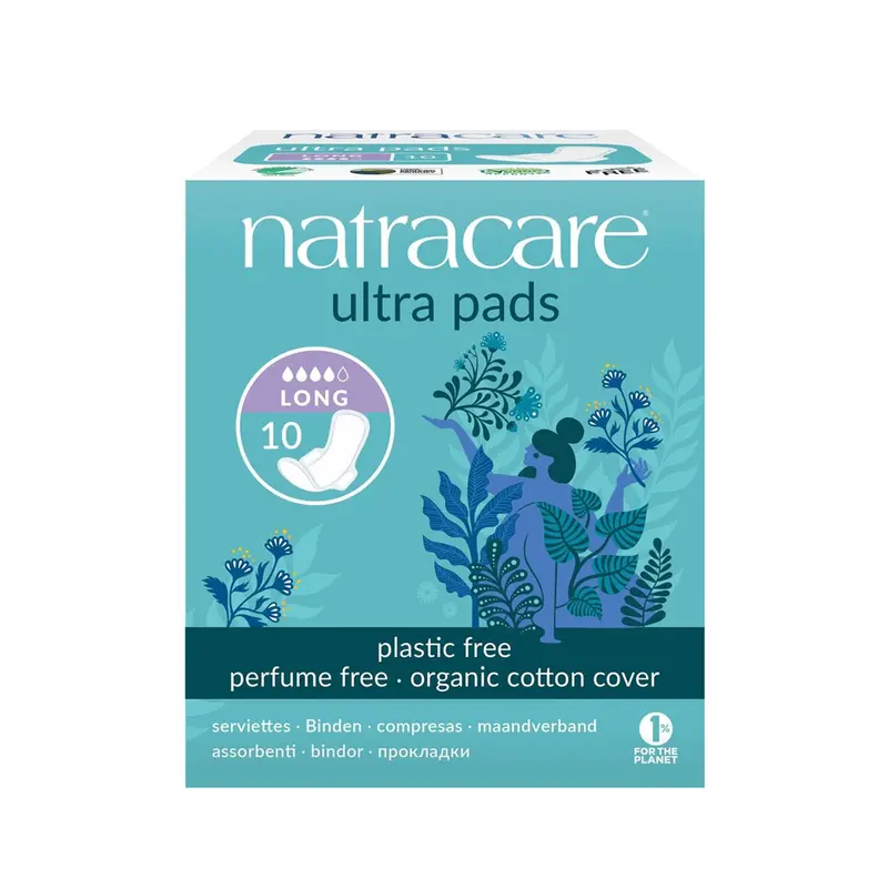 Natracare Ultra Long Organic Pads With Wings – 10 Count, Chemical-Free 1