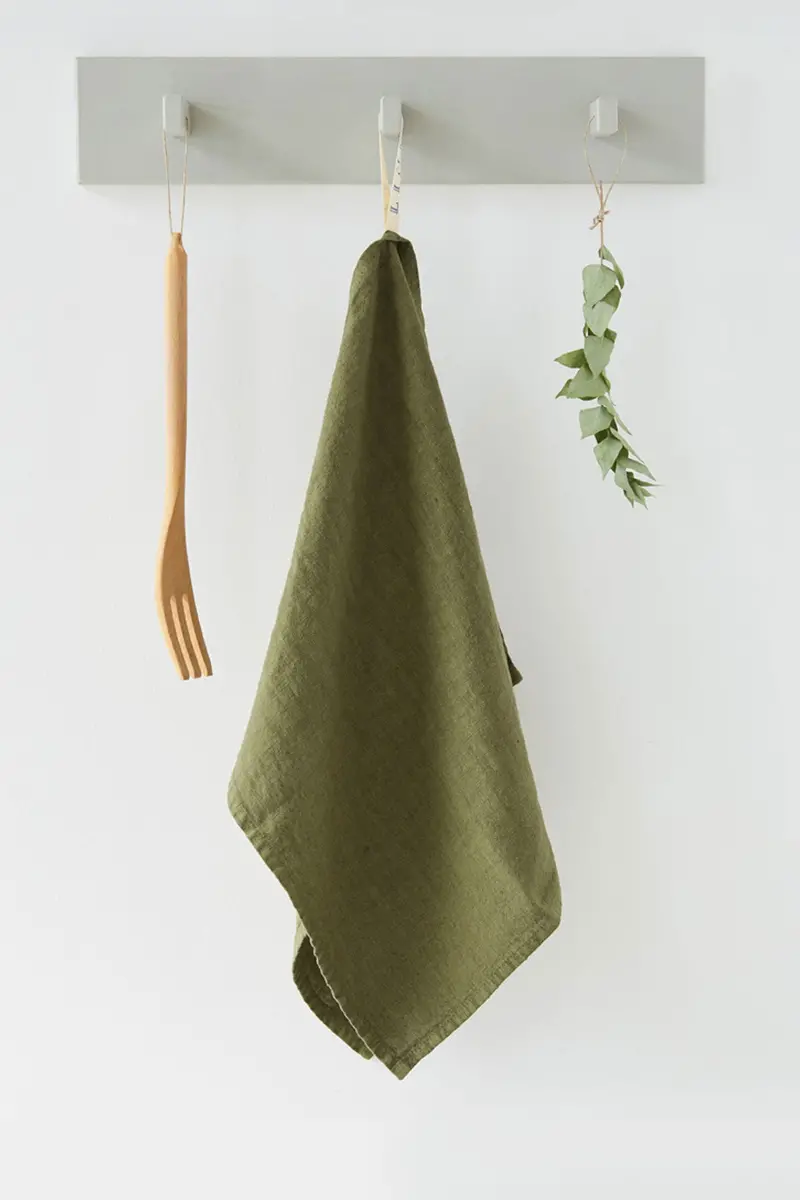 Olive Green Linen Dish Towel For Modern Kitchens 1