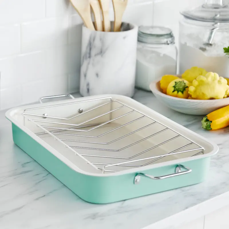 Oven-Safe Roasting Pan With Removable Rack And Handles 1