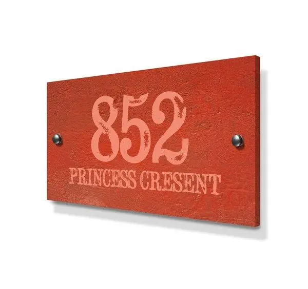 Oversized Orange Cement-Effect Metal House Plaque 1