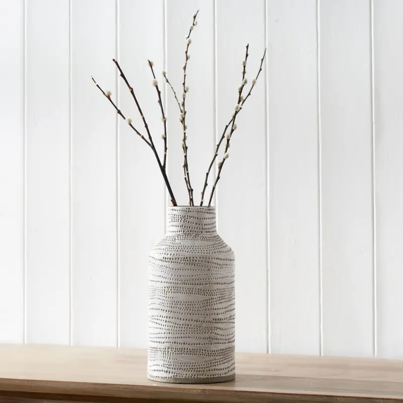 Pacific Lifestyle Alina White Stoneware Vase With Dot Pattern 1