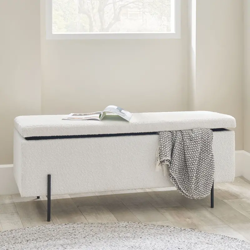 Pacific Lifestyle Catania Bouclé Storage Bench – Black Legs 1