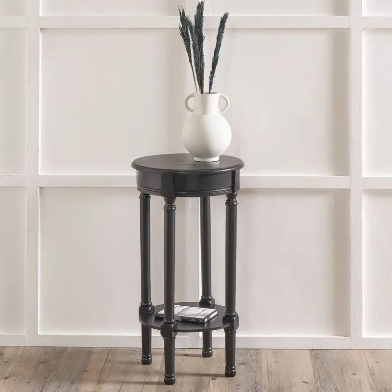 Pacific Lifestyle Heritage Round Accent Table In Black Pine Wood 1
