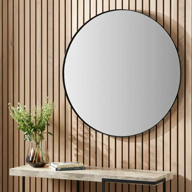 Pacific Lifestyle Large Round Wall Mirror With Matte Black Slim Metal Frame 1