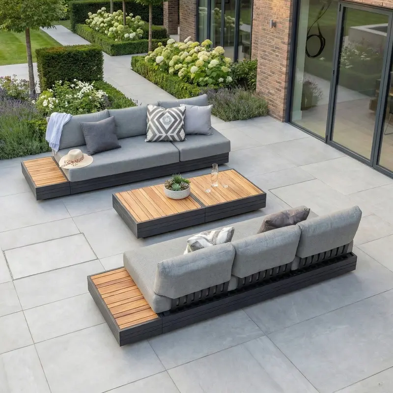 Panama 3-Seater Outdoor Sofa With Integrated Sun Lounger – Washed Grey 1