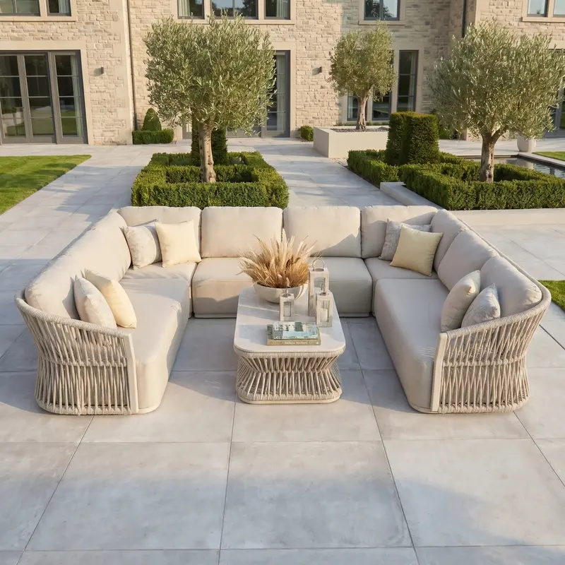 Pello U-Shape Corner Sofa Set With Rectangular Coffee Table – Fawn Finish 1