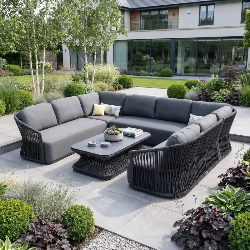 Pello U-Shape Corner Sofa Set With Rectangular Coffee Table – Grey Finish 1