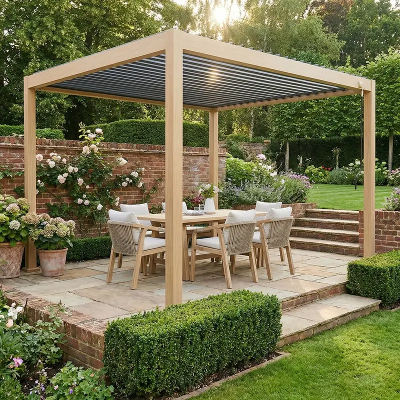 Pergostet Lite 3M X 4M Rectangular Metal Pergola With Wood-Effect Finish 1